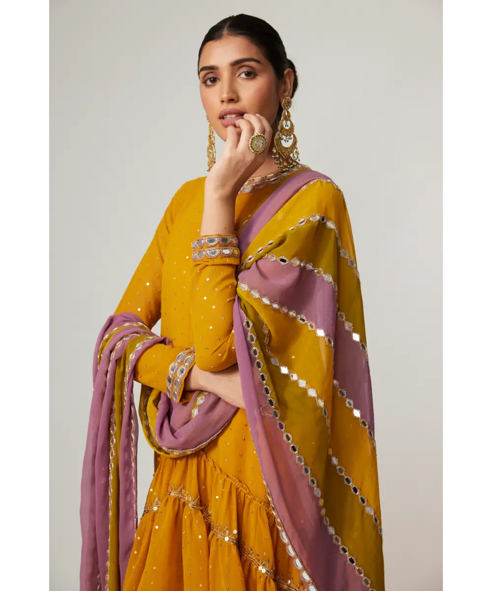 VVANI VATS - Mustard Dhoti Kurta with Dupatta Set